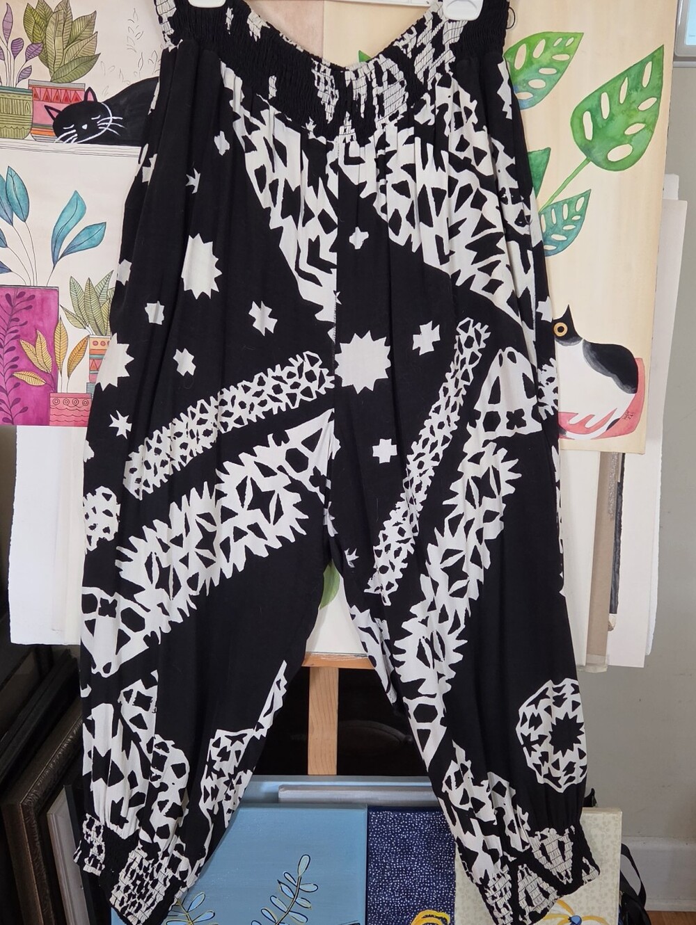 Anthropologie Black and White Geometric Harem Joggers